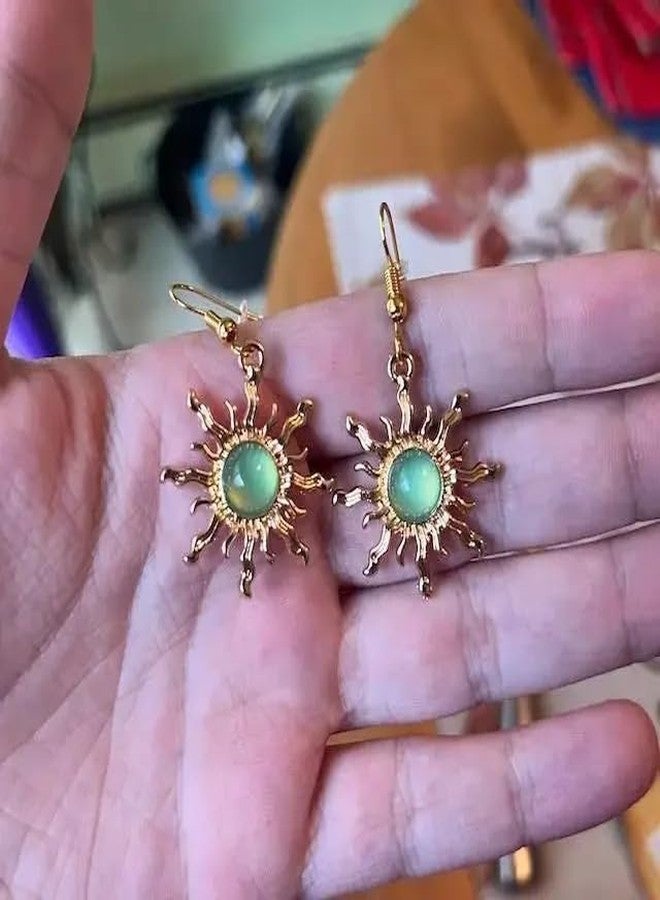 DATOA Boho Sun Necklace Earrings Set Healing Nature Stone Crystal Necklace Gothic Jewelry Gift for Women Prom Party Outfit Accessories - Gold - Image 4